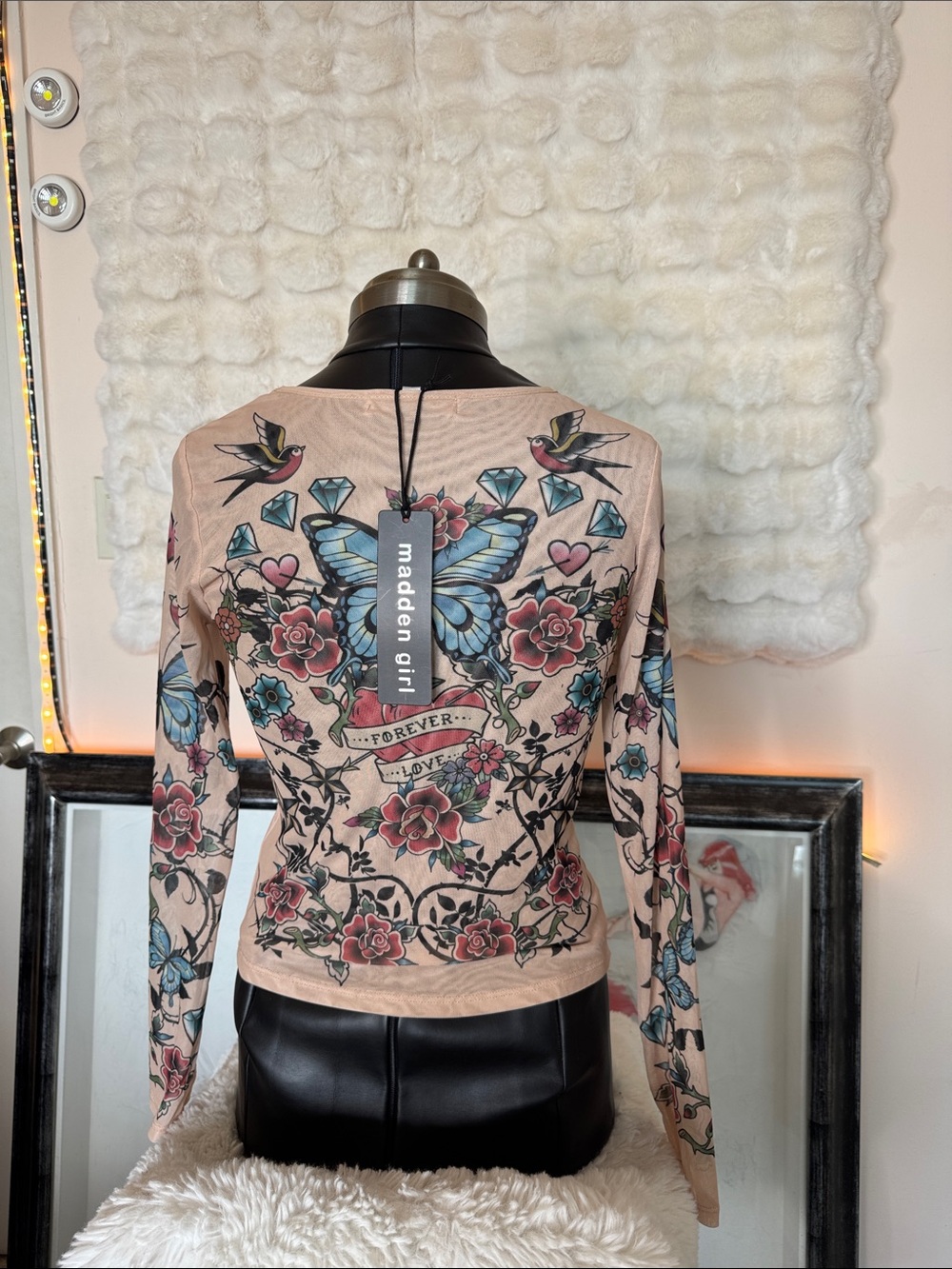 Madden Girl Pink Long-Sleeve Butterfly & Rose Print Top - Picture 3 of 12